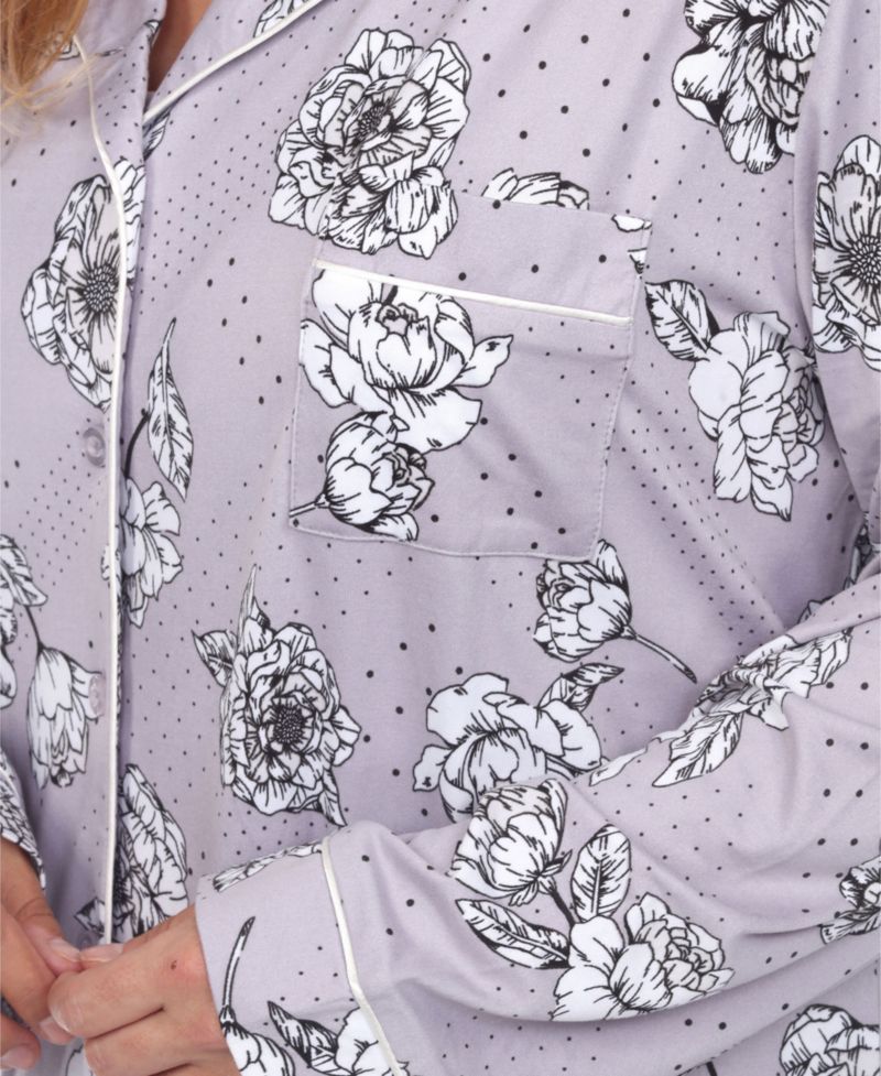 Plus Size Long Sleeve Floral Pajama Set, 2-Piece