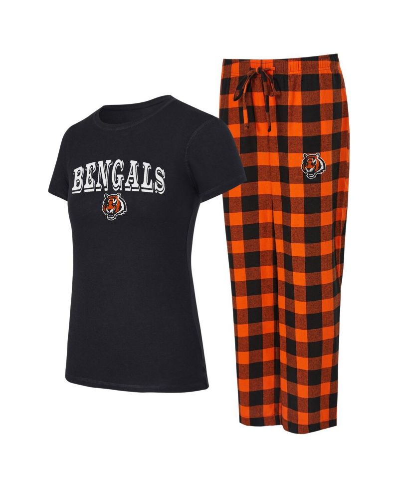 Women's 2-Piece Black, Orange Cincinnati Bengals Avondale T-Shirt and Pants Flannel Pajama Set