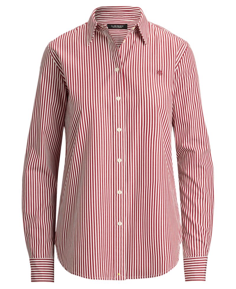 Petite Striped Long-Sleeve Point-Collar Shirt