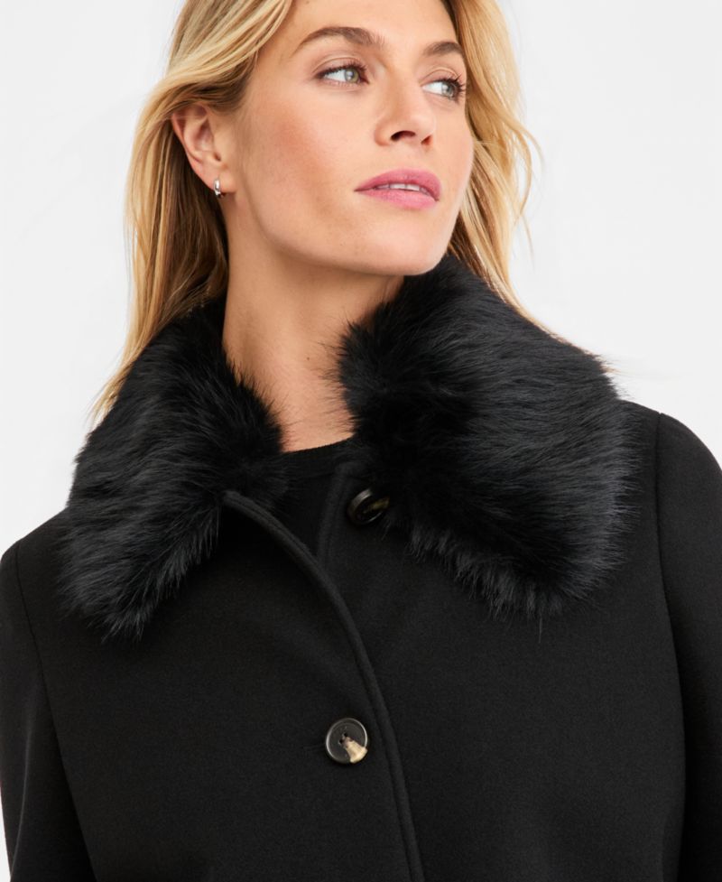 Women's Faux-Fur-Collar Car Coat, Created for Macy's