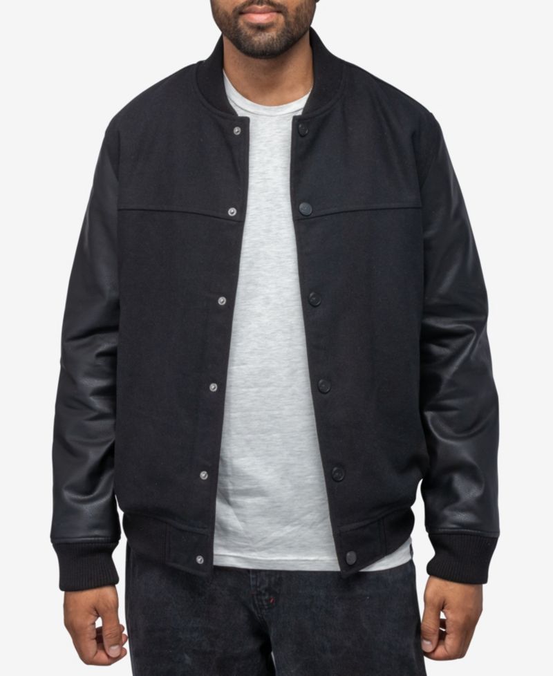 XRAY Men's Wool Varsity Bomber Jacket With PU Sleeves
