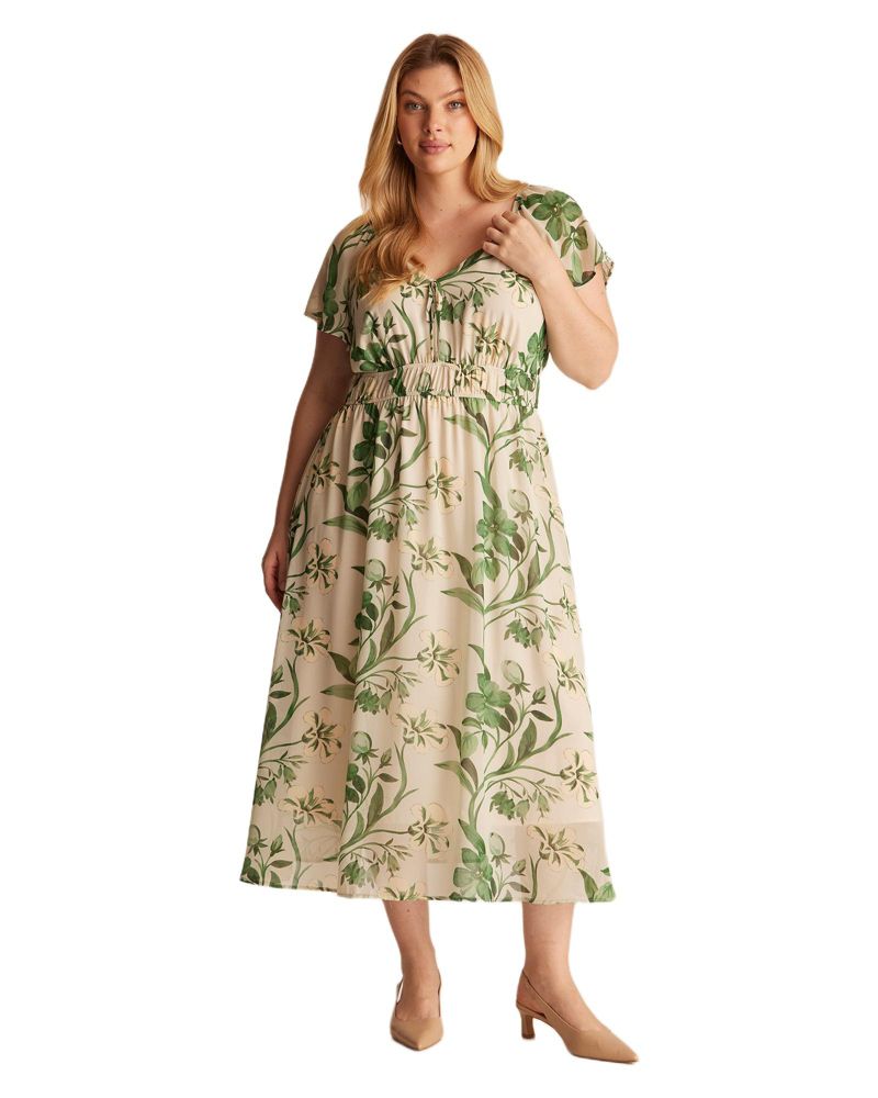 Women's Anaya Petal Flutter Sleeve Summer Midi Dress
