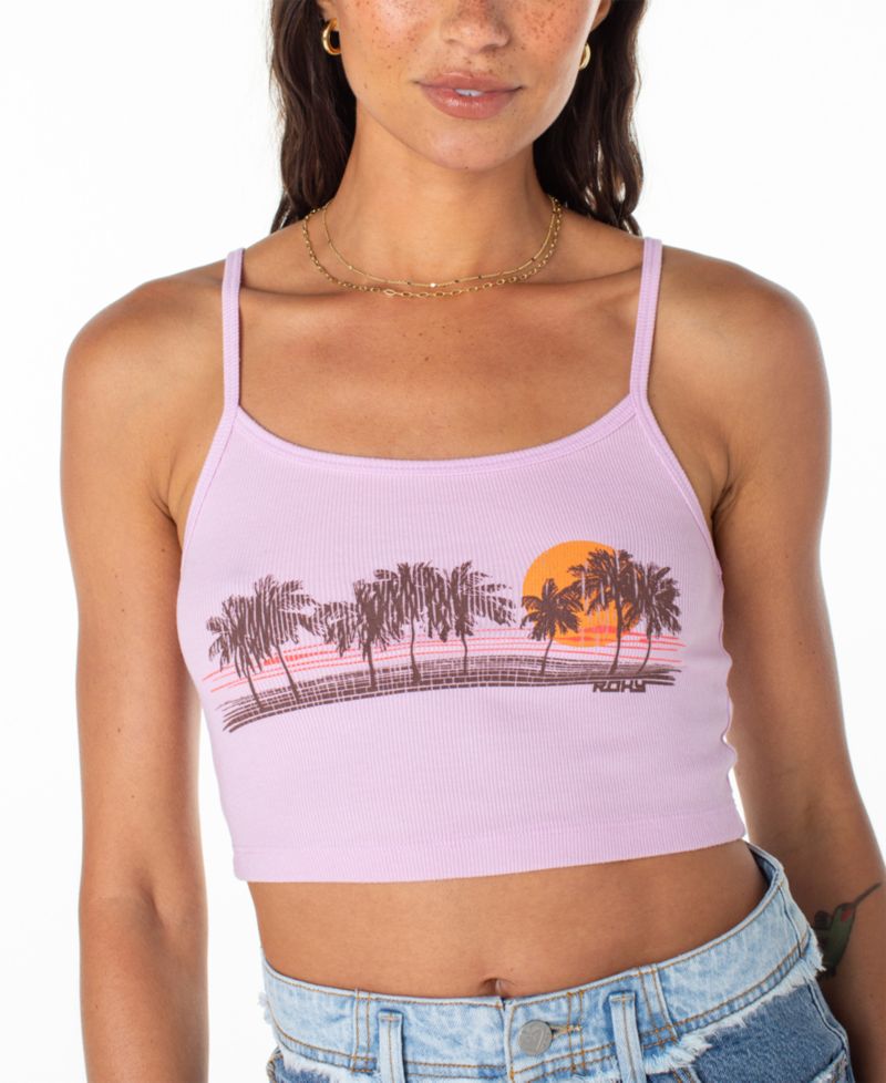 Women's Palm Stripe Graphic Cropped Tank Top