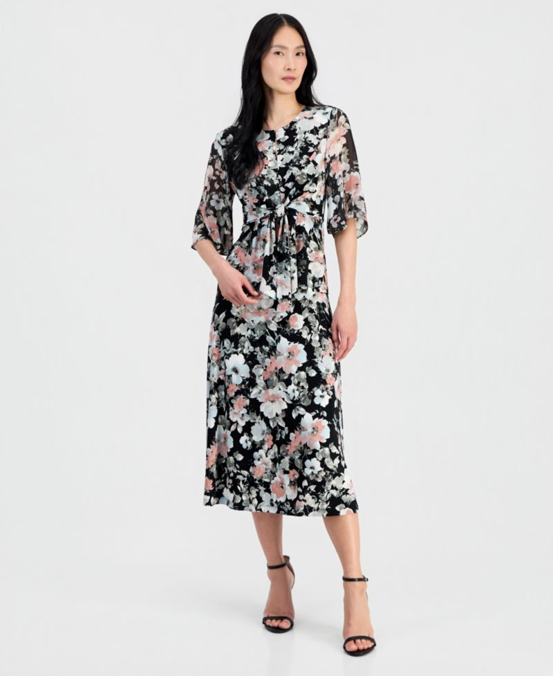 Petite Mixed-Media Tie-Front Top