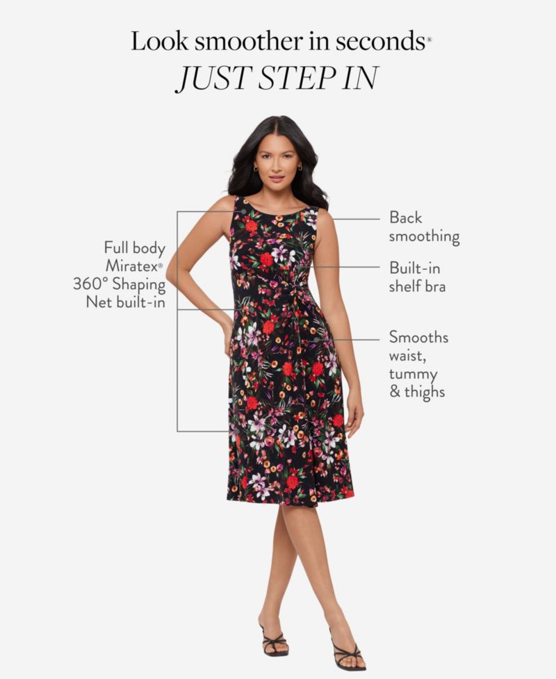 Women's Botanical Floral Scoop Neck Midi Shaping Dress