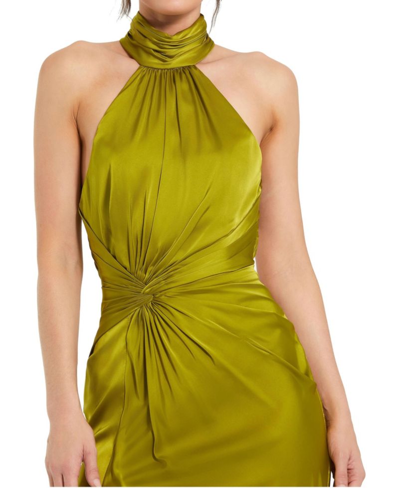 Women's Open Back High Neck Side Ruched Gown