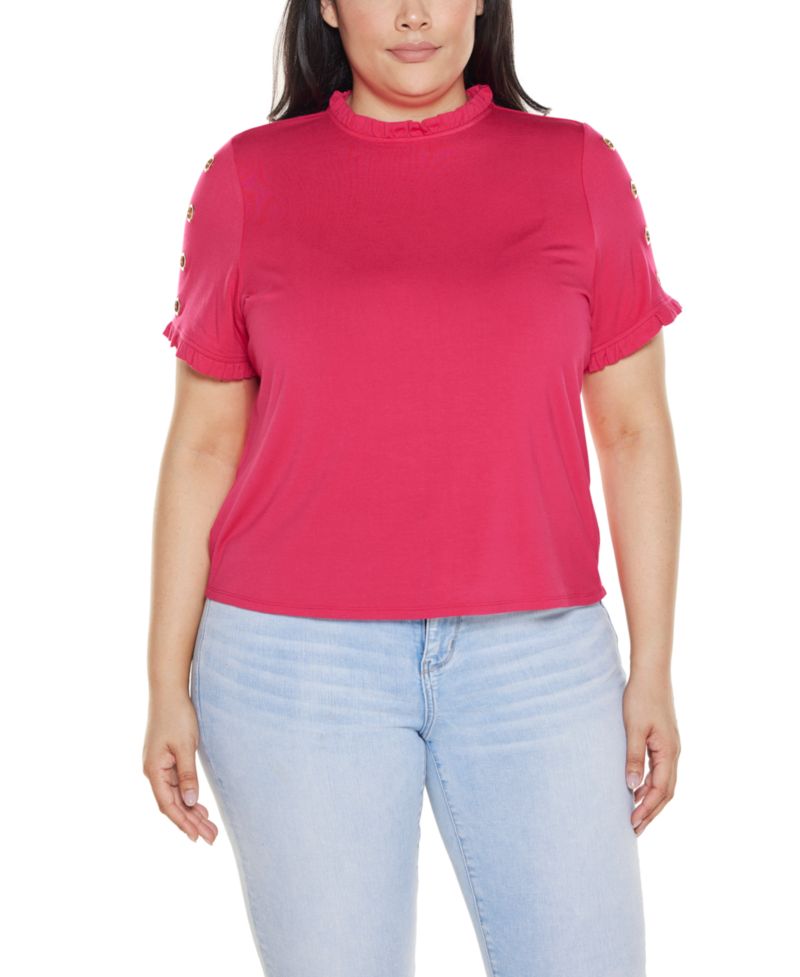 Plus Size Ruffle-Trim Grommet Knit Top