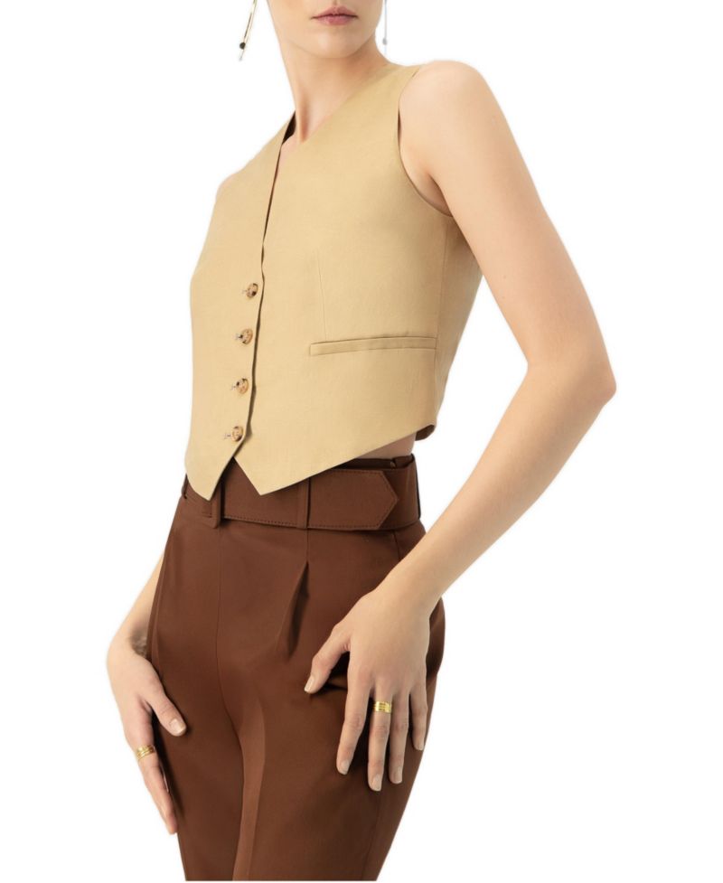 Women's Linen Vest with Faux Pockets