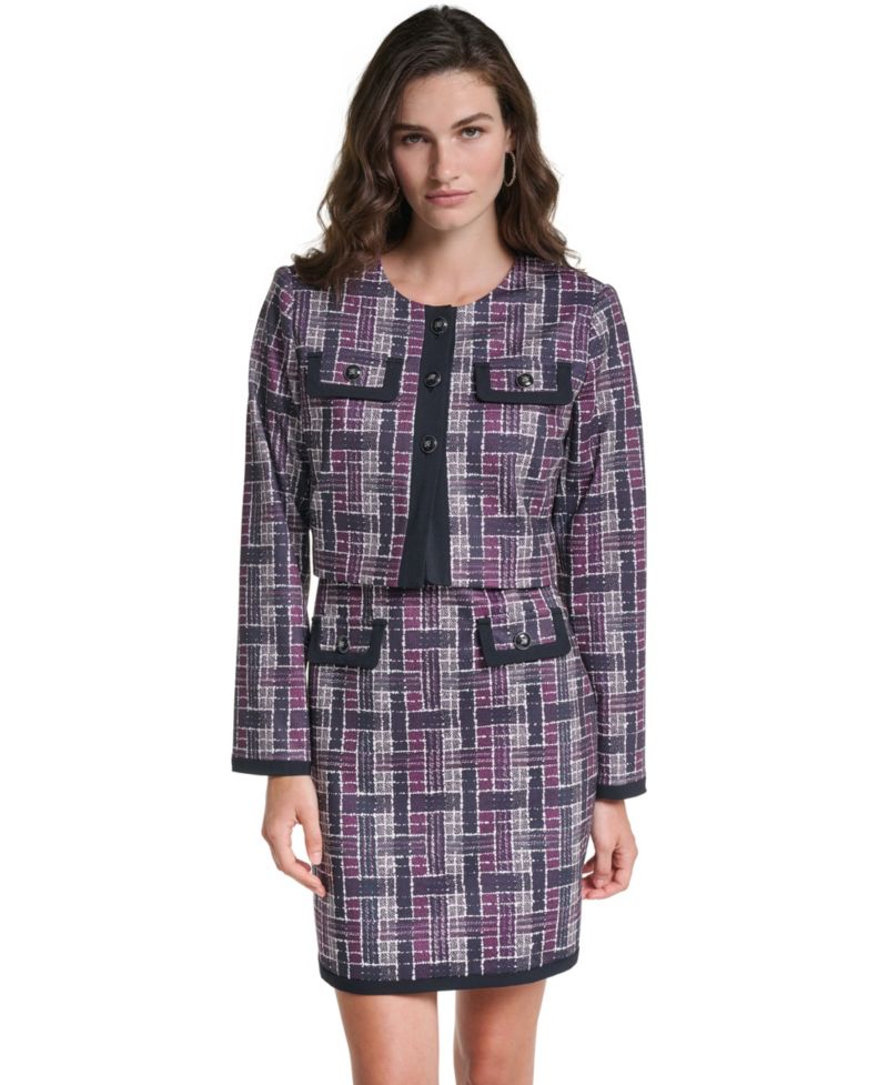 Women's Plaid Cropped Ponte Jacket