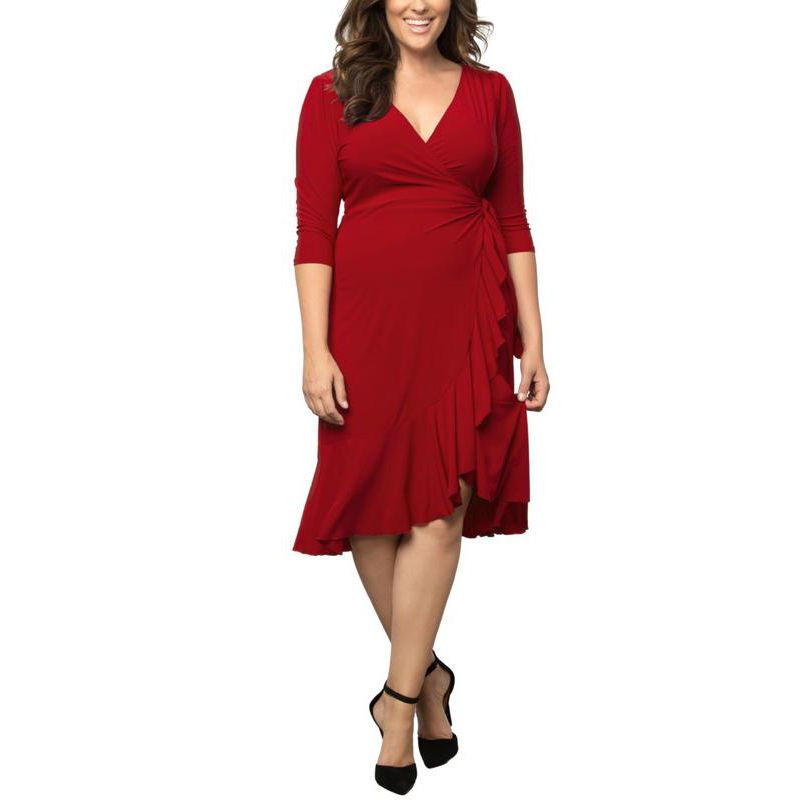 Plus Size Whimsy Ruffled Midi Wrap Dress