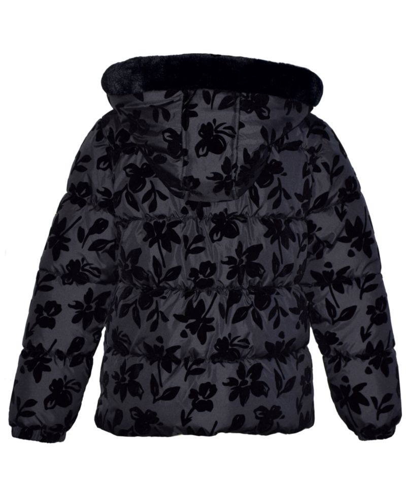 Girls' 5-16 Floral Flocked Puffer Jacket