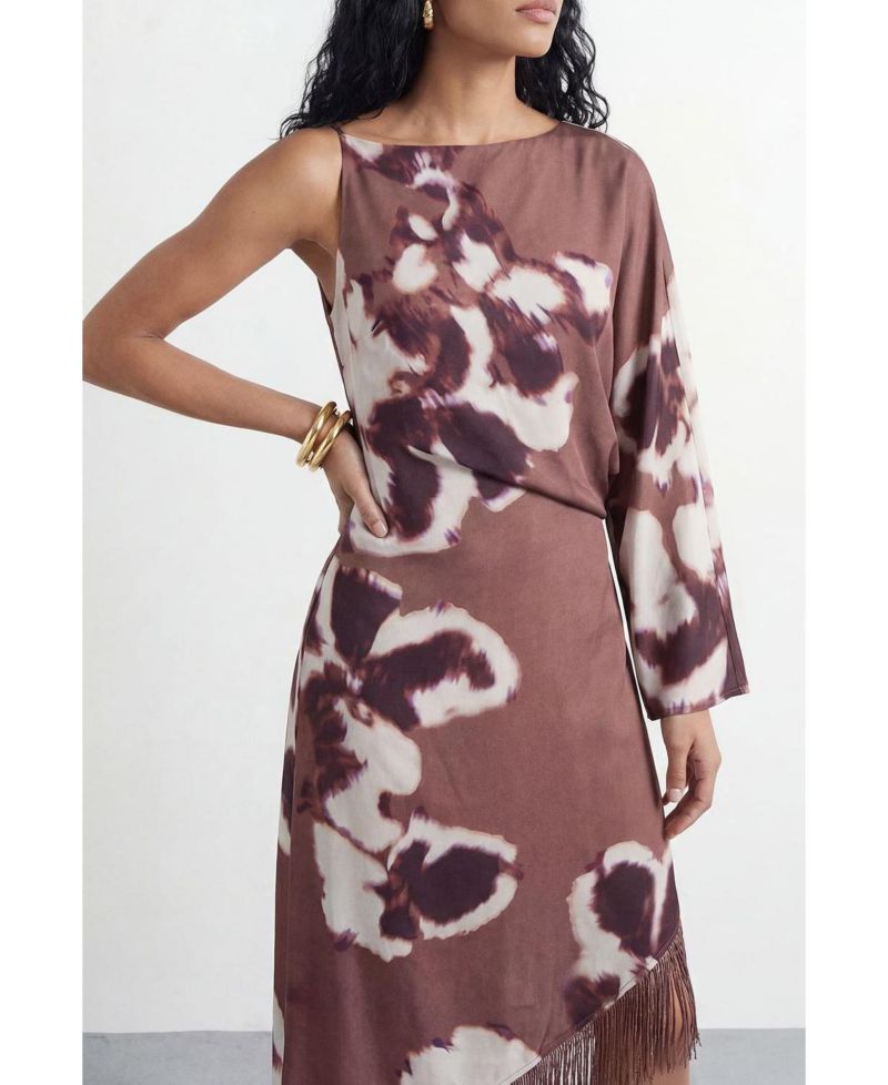 Women's One Shoulder Satin Midi Dress