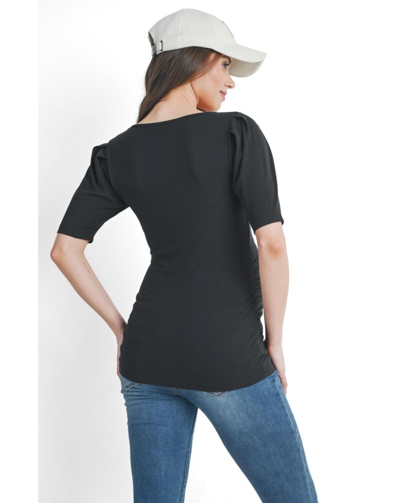 Women's Ribbed Puff Sleeve Square Neck Top