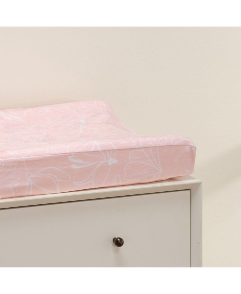 Lambs and Ivy Petals Soft Pink/White Floral Outline Baby Changing Pad Cover