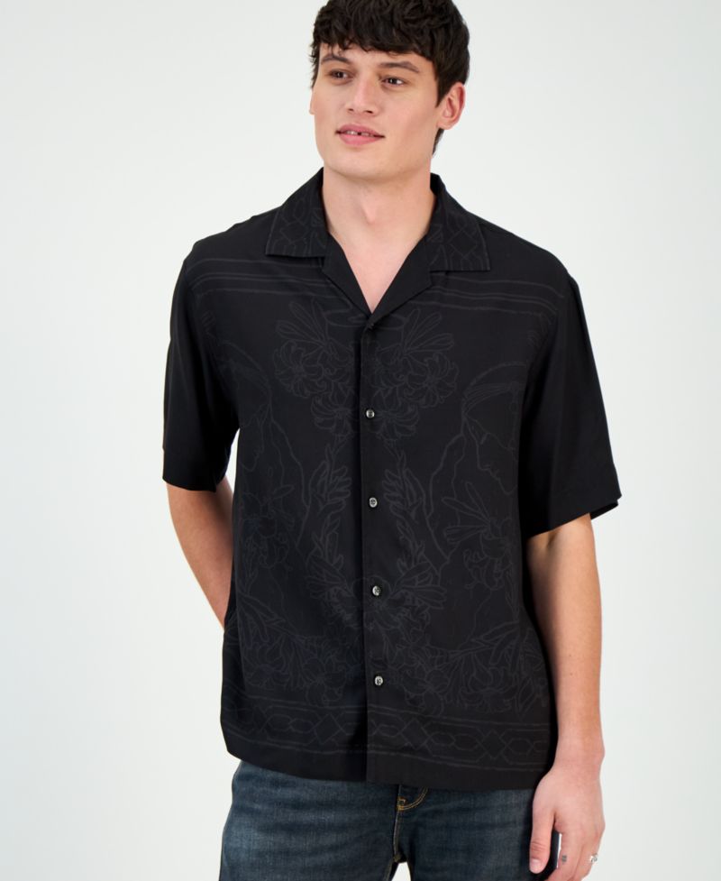 Men's Espino Tonal-Print Regular-Fit Camp Shirt
