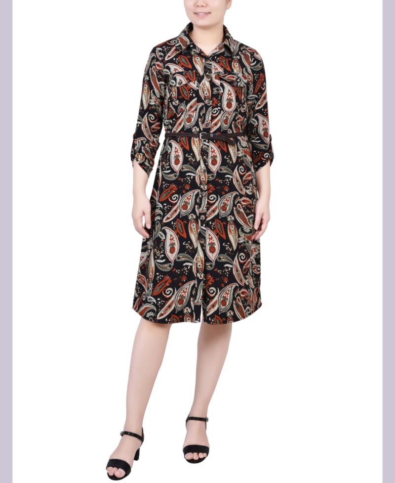 Petite 3/4 Roll Tab Sleeve Shirtdress
