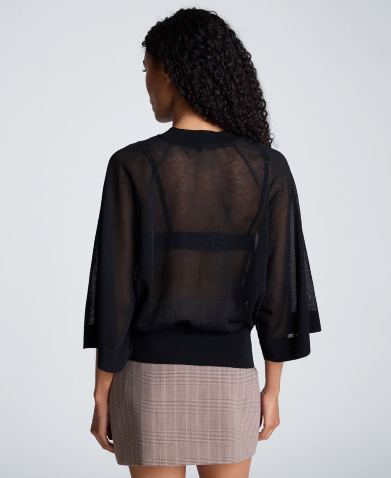 Women's Semi-Sheer Raglan Crewneck Cropped Sweater