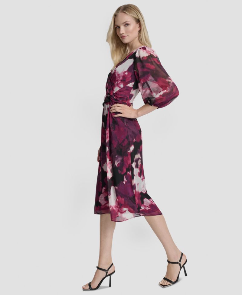 Women's Printed V-Neck Midi Dress