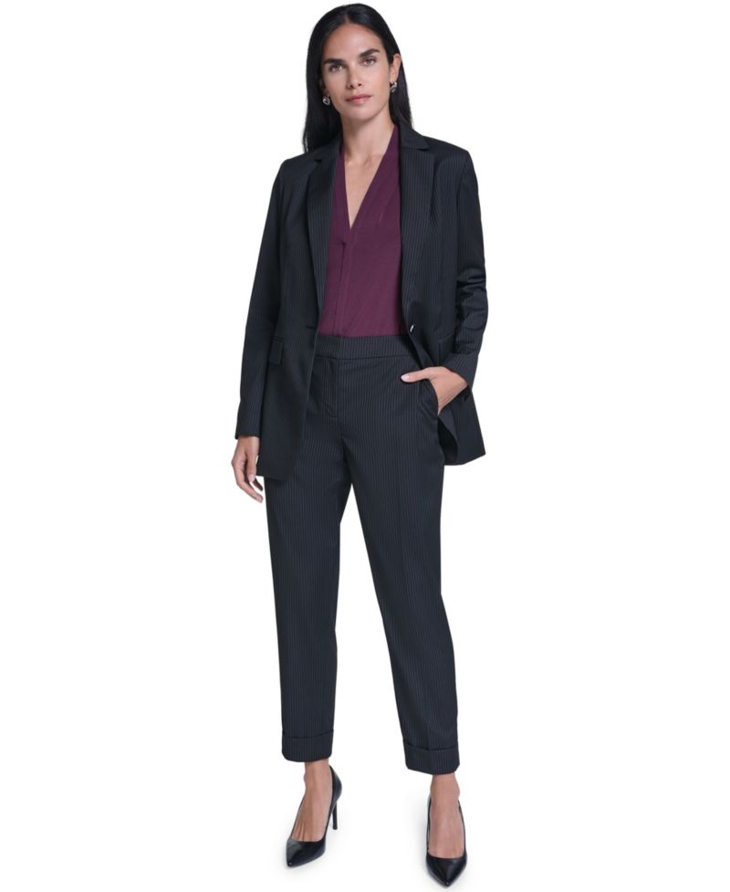 Women's Single Button Notch Collar Stripe Blazer