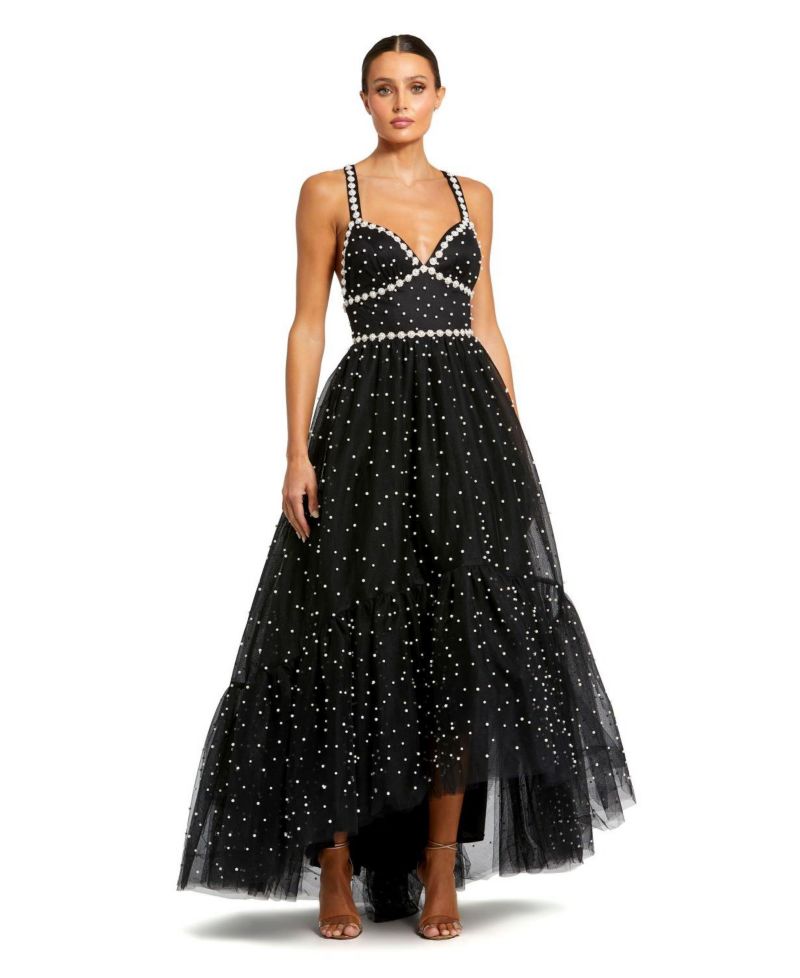 Women's Pearl Beaded High Low Gown