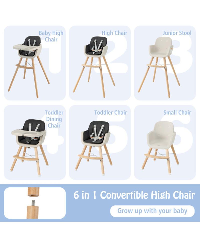 Baby 3-in-1 Convertible Wooden Baby High Chair with Cushion
