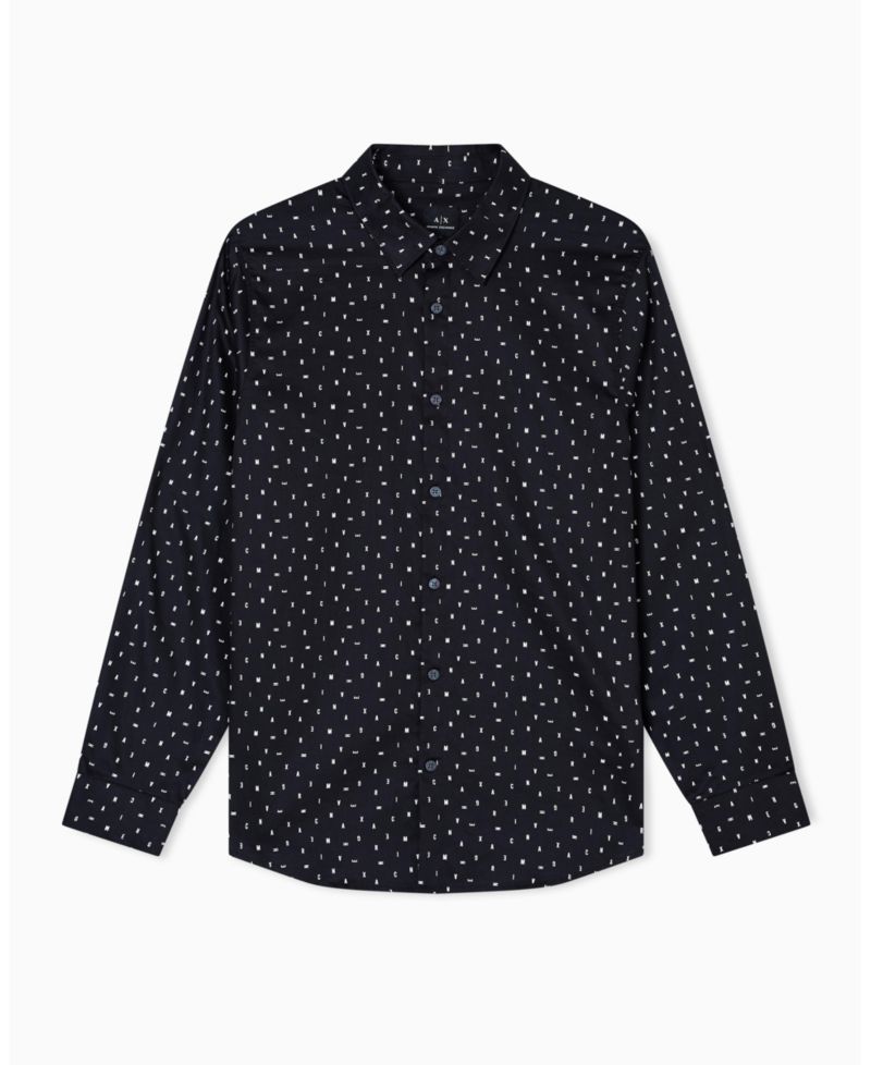 Men's Allover Letter Logo Satin Woven Shirt