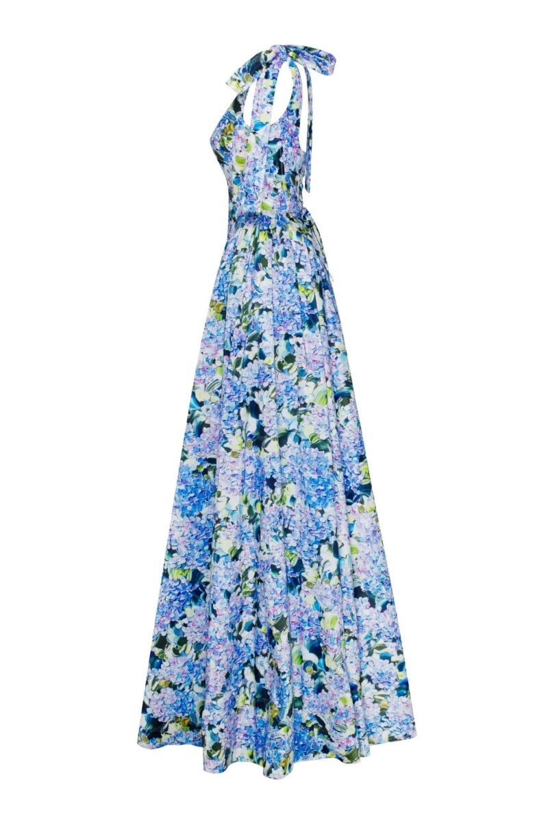 Womens Blue Hydrangea Strapped Maxi Dress