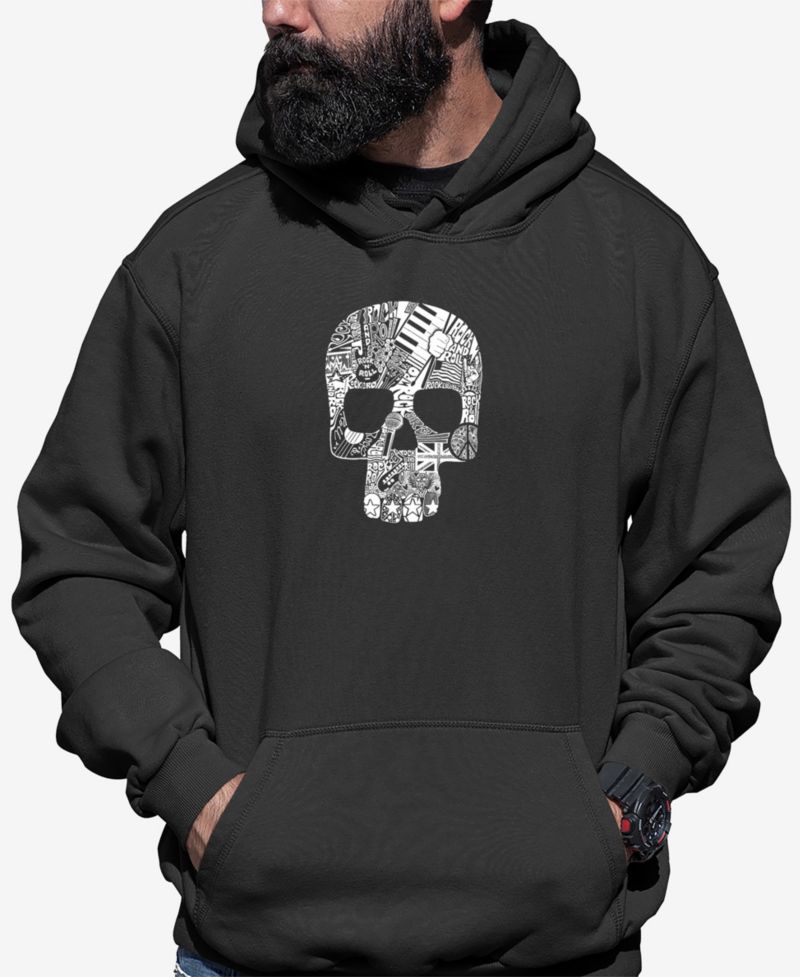 Men's Rock N Roll Skull Word Art Hooded Sweatshirt