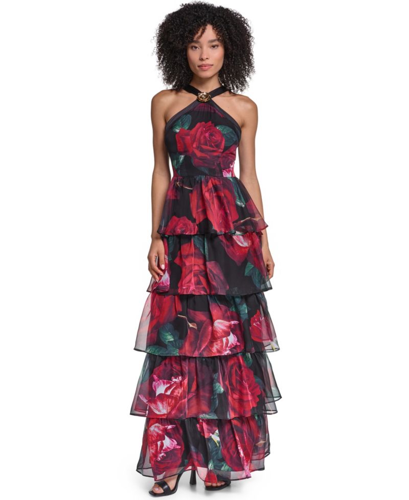 Women's Halter-Tiered-Floral Dress