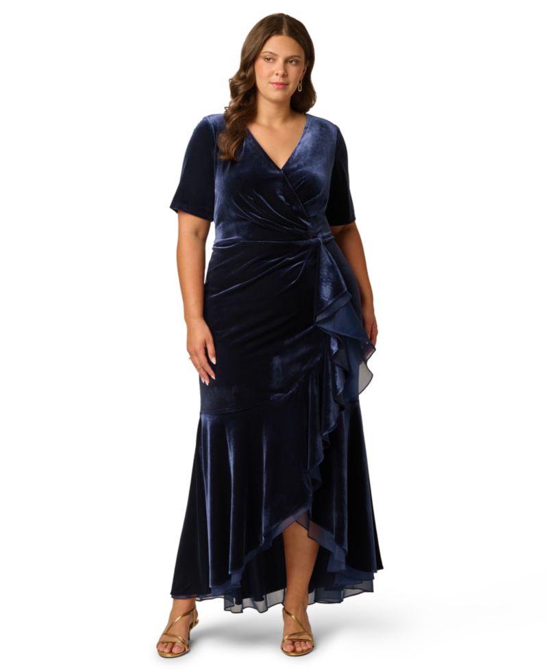 Plus Size Surplice Neck Fit & Flare Dress