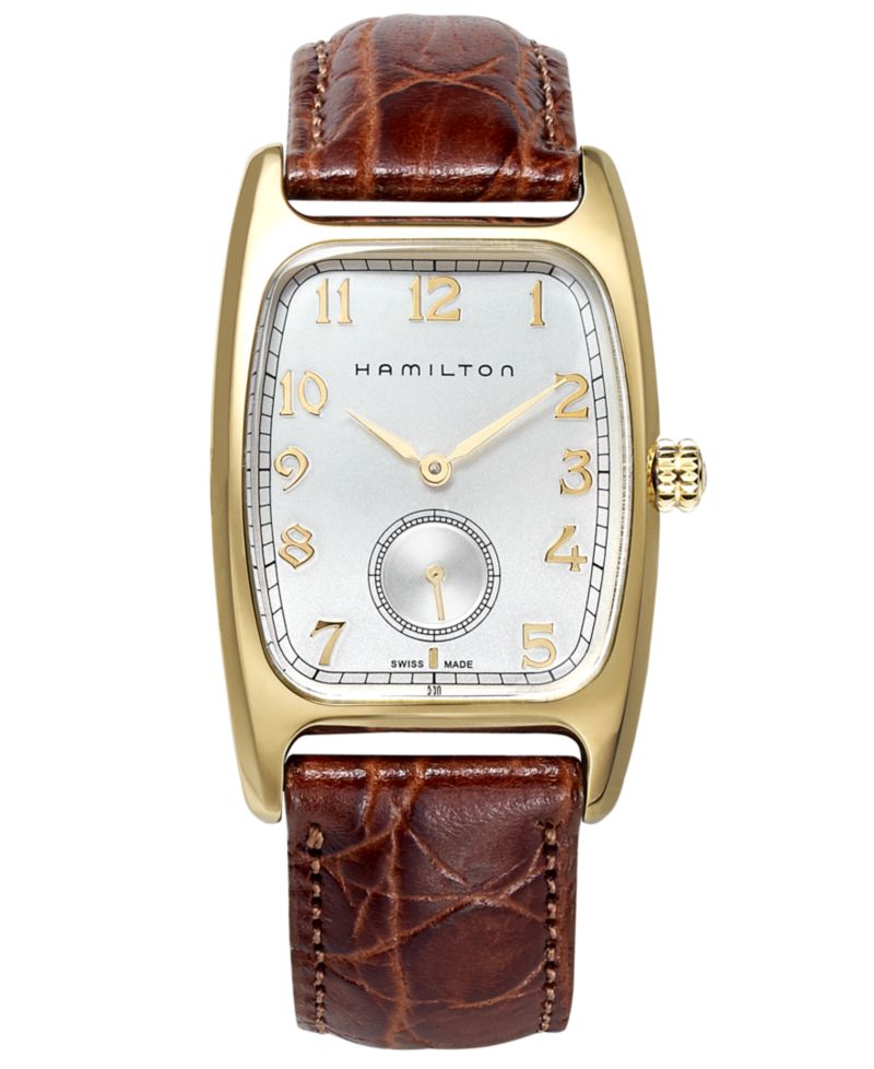 Men's Swiss Boulton Brown Leather Strap Watch 27mm H13431553