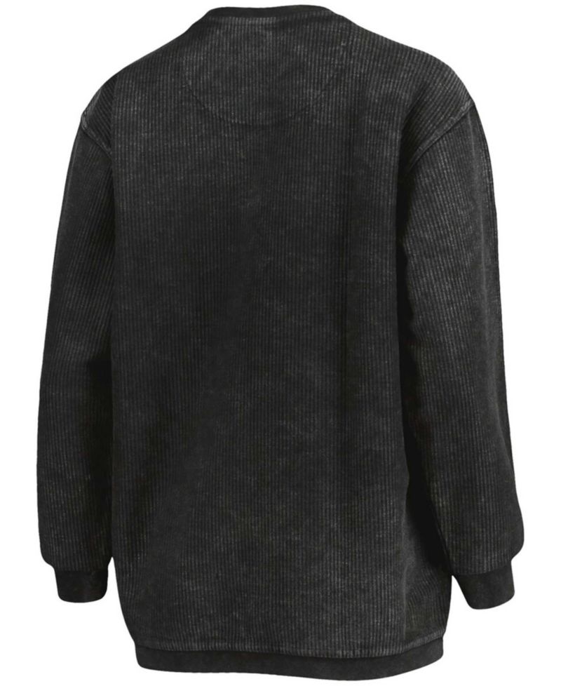 Women's Black Miami Hurricanes Comfy Cord Vintage-Like Wash Basic Arch Pullover Sweatshirt