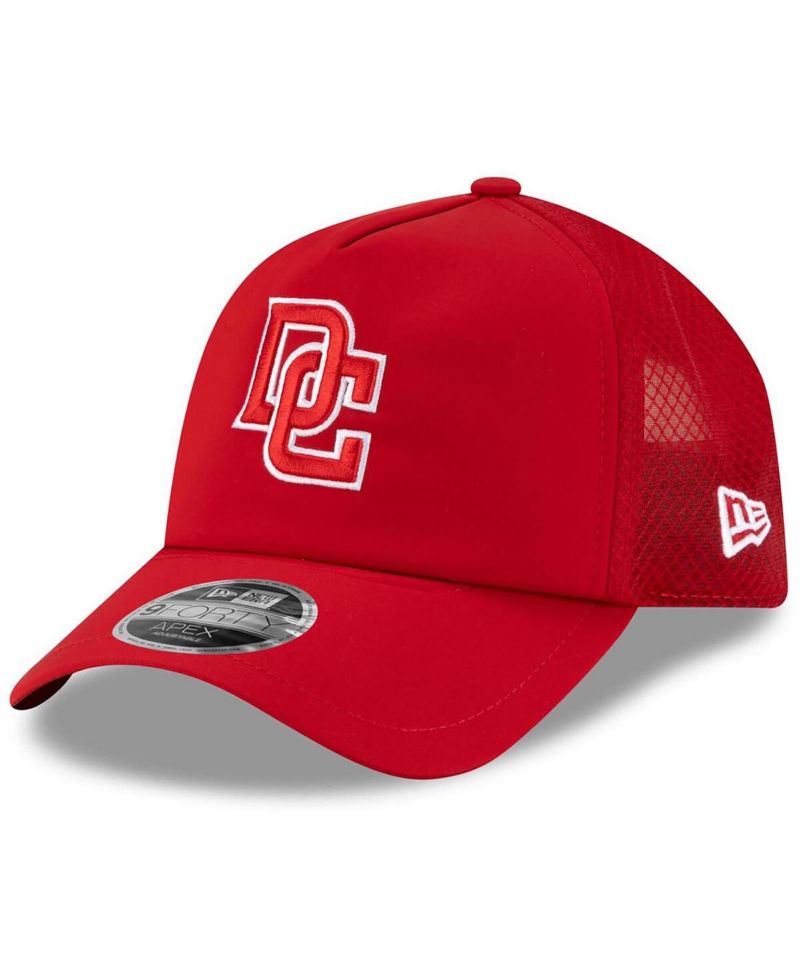 Men's Red Washington Nationals 2026 Batting Practice Apex 9FORTY Adjustable Trucker Hat