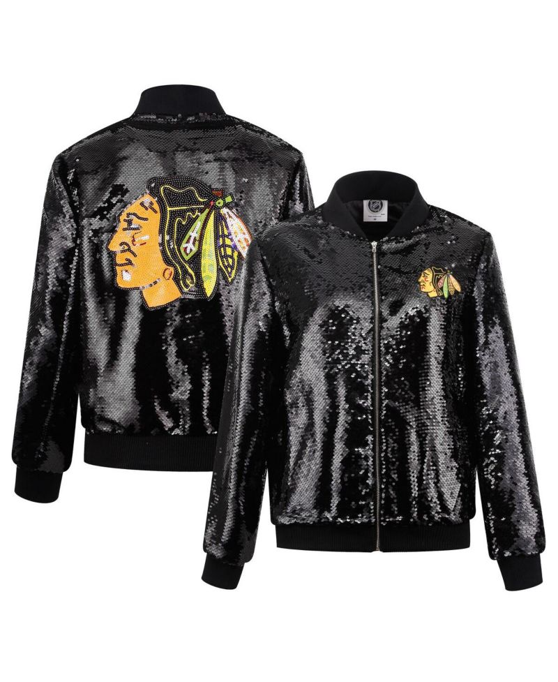 Women's Black Chicago Blackhawks Sequin Full-Zip Jacket