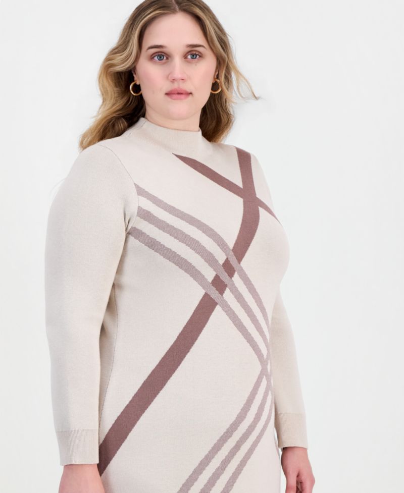 Plus Mock Neck Long-Sleeve Midi Dress
