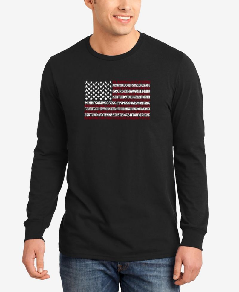 Men's 50 States USA Flag Word Art Long Sleeves T-shirt