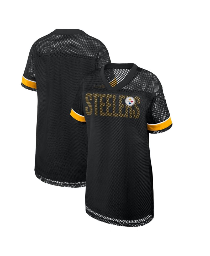 Women's Pittsburgh Steelers Team First Deep Route Oversized Mesh V-Neck Dress