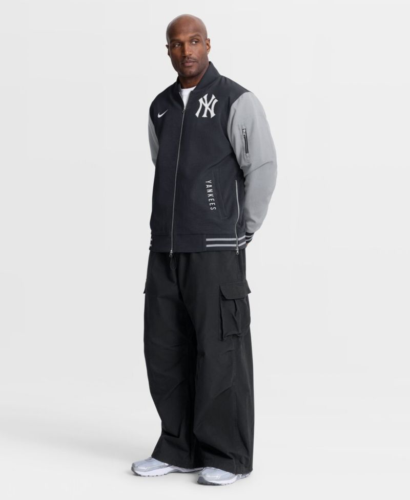 Men's Navy/Gray New York Yankees Authentic Collection Dugout Relaxed Full-Zip Bomber Jacket