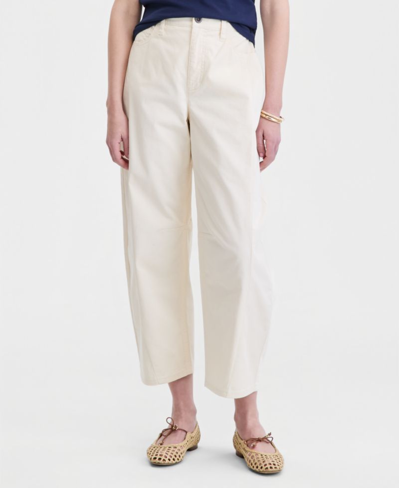 Women's High-Rise Twill Barrel-Leg Pants