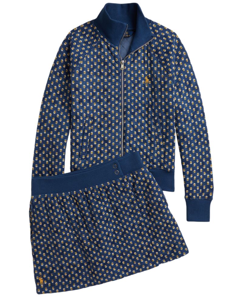 Girls' 7-16 Floral Quilted Double-Knit Jacket