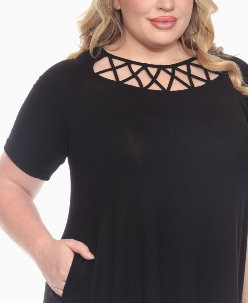 Plus Size Short Sleeve Crisscross Neck A-Line Dress