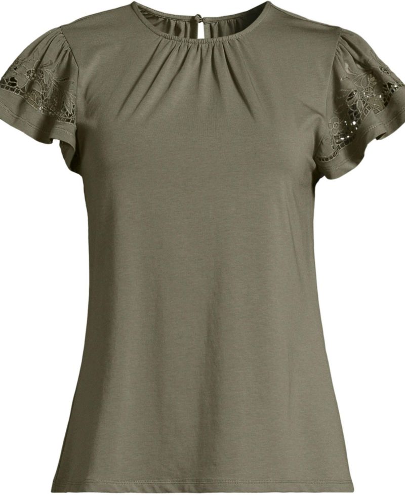 Women's Lightweight Jersey Crew Neck Ruffle Sleeve Flowy Top