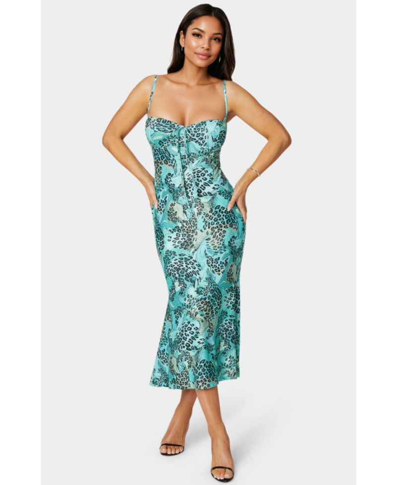 Women's Bow Front Bustier Knit Slip Midi Dress