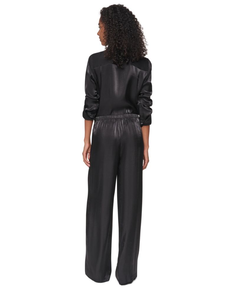 Petite East River Shine Wide-Leg High-Rise Satin Pants