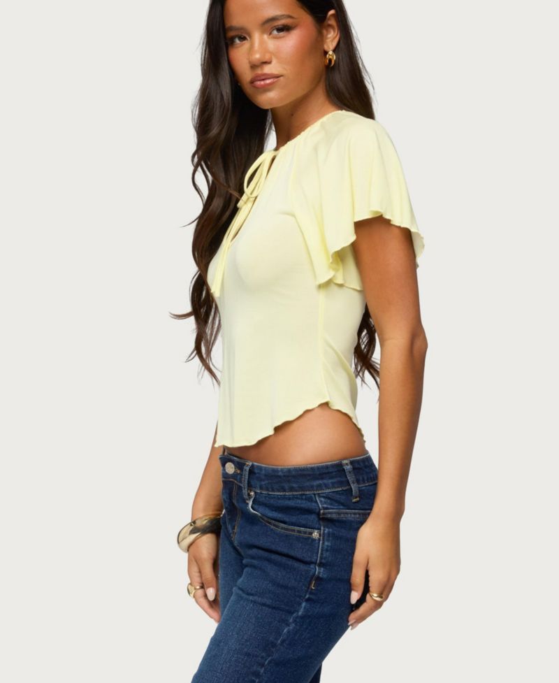 Women's Roye Keyhole Tie-Front Flutter Top