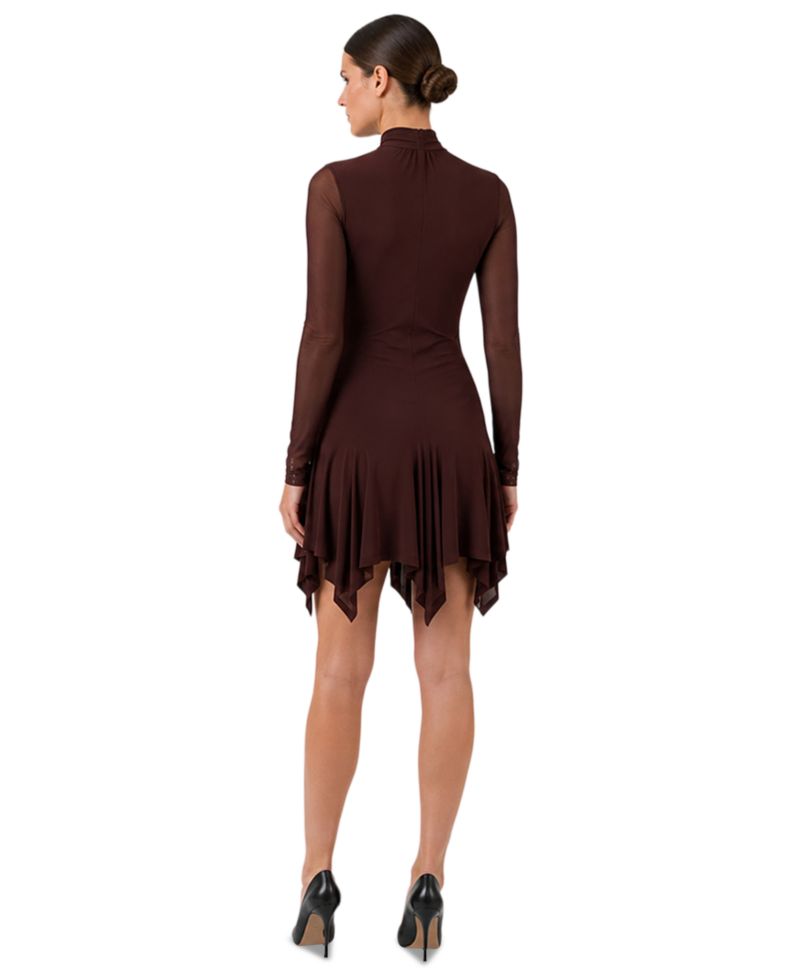 Women's Mesh Long-Sleeve Fit & Flare Dress
