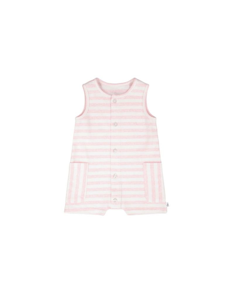 Baby Boys Cotton Striped Romper White and Pink Stripes