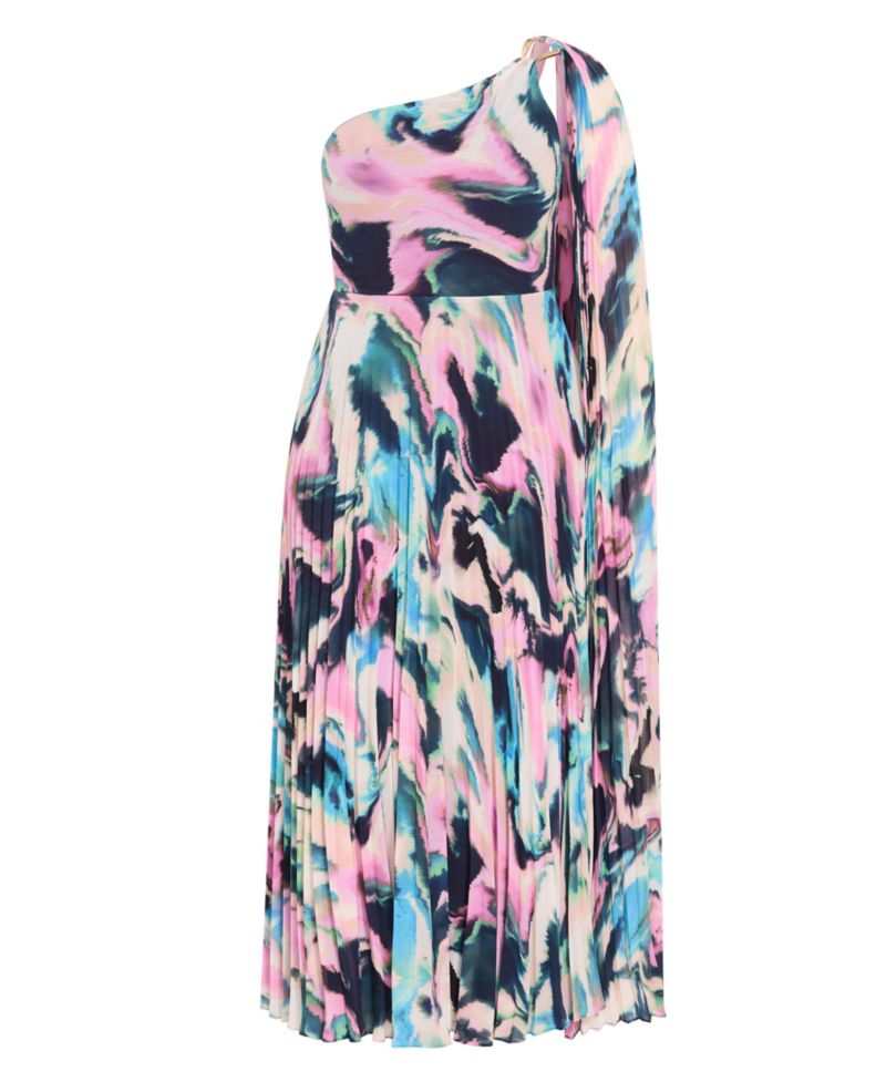 Plus Size Eloura One-Shoulder Rippled-Print A-Line Maxi Dress