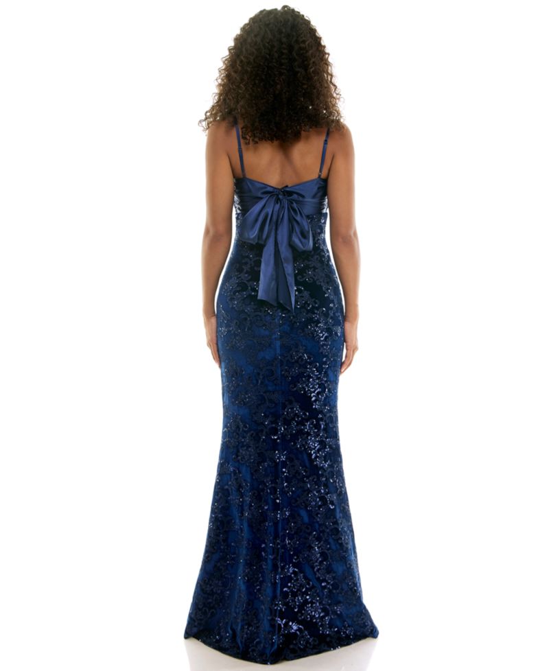 Women's Bow-Back Velvet Sequin-Embellished Gown