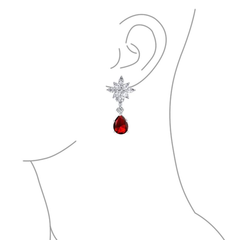 Floral Cluster Black CZ Dangle Teardrop Chandelier Clip On Earrings